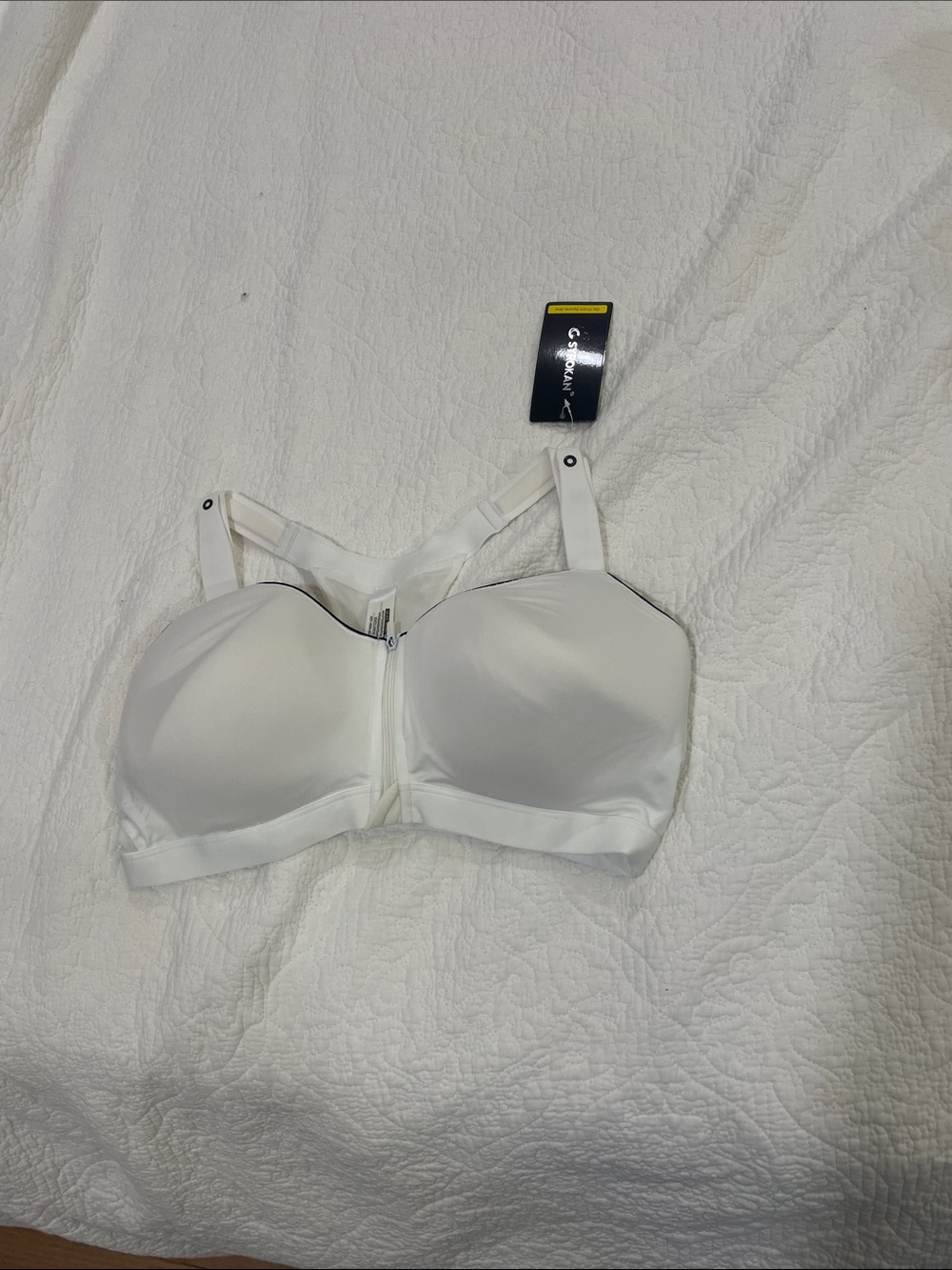Front-Zip White Sports Bra with Molded Cups
